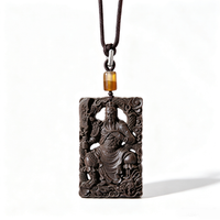 BEYUL Guan Gong aroma amulet pendant with cord and tassel — handmade pressed botanical beads, front view