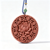 BEYUL Lotus aroma amulet pendant with cord and tassel — handmade pressed botanical beads, front view