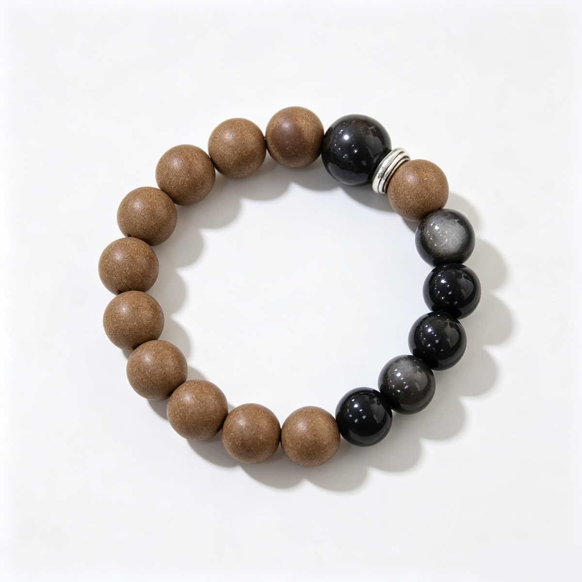 BEYUL Pear Chamber wood-tone incense bead bracelet — handmade pressed botanical beads, front view