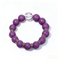 BEYUL Scholar's Clarity purple incense bead bracelet with clear quartz — handmade pressed botanical beads, front view