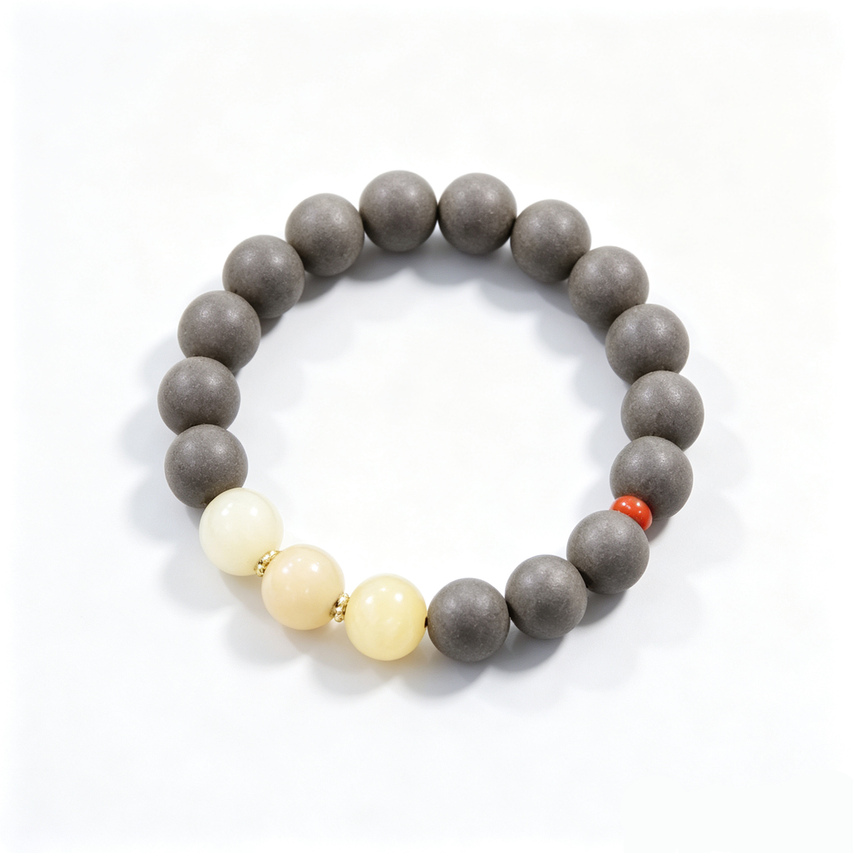 BEYUL Wood Element incense bead bracelet with jade beads — handmade pressed botanical beads, front view
