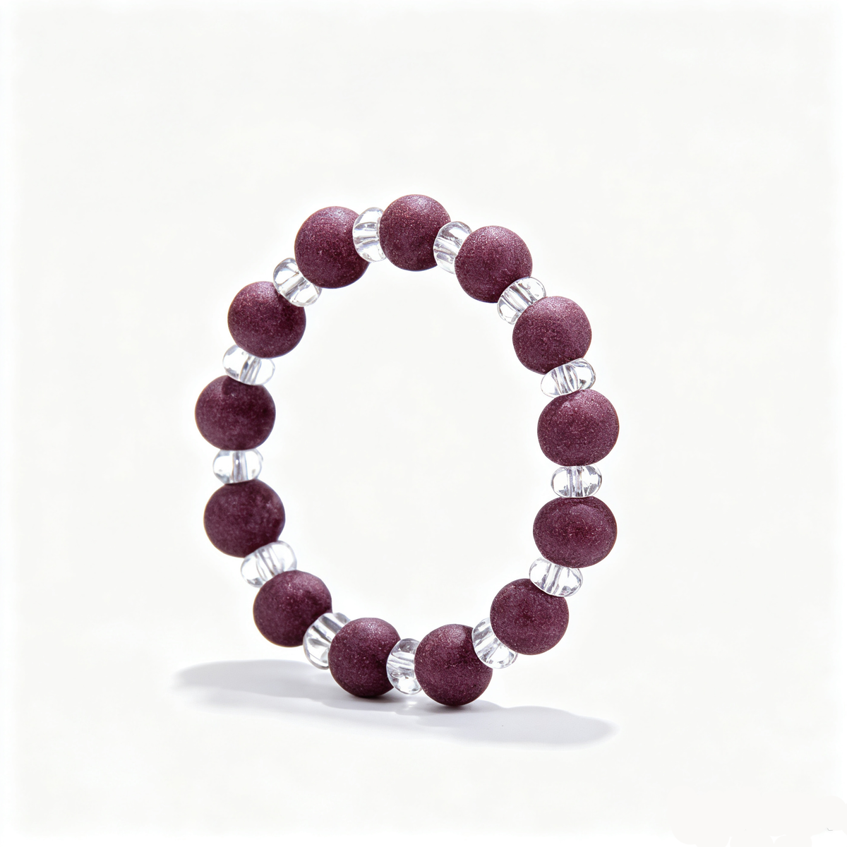 BEYUL Purple Rose plum incense bead bracelet with clear crystal — hand-strung elastic bracelet, alternate view 3