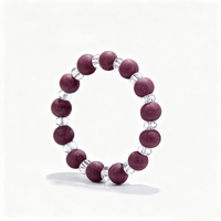 BEYUL Purple Rose plum incense bead bracelet with clear crystal — hand-strung elastic bracelet, alternate view 3