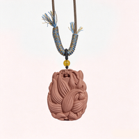 BEYUL Nine-Tailed Fox red aroma amulet pendant with amber bead — pressed botanical amulet on braided cord, alternate view 5