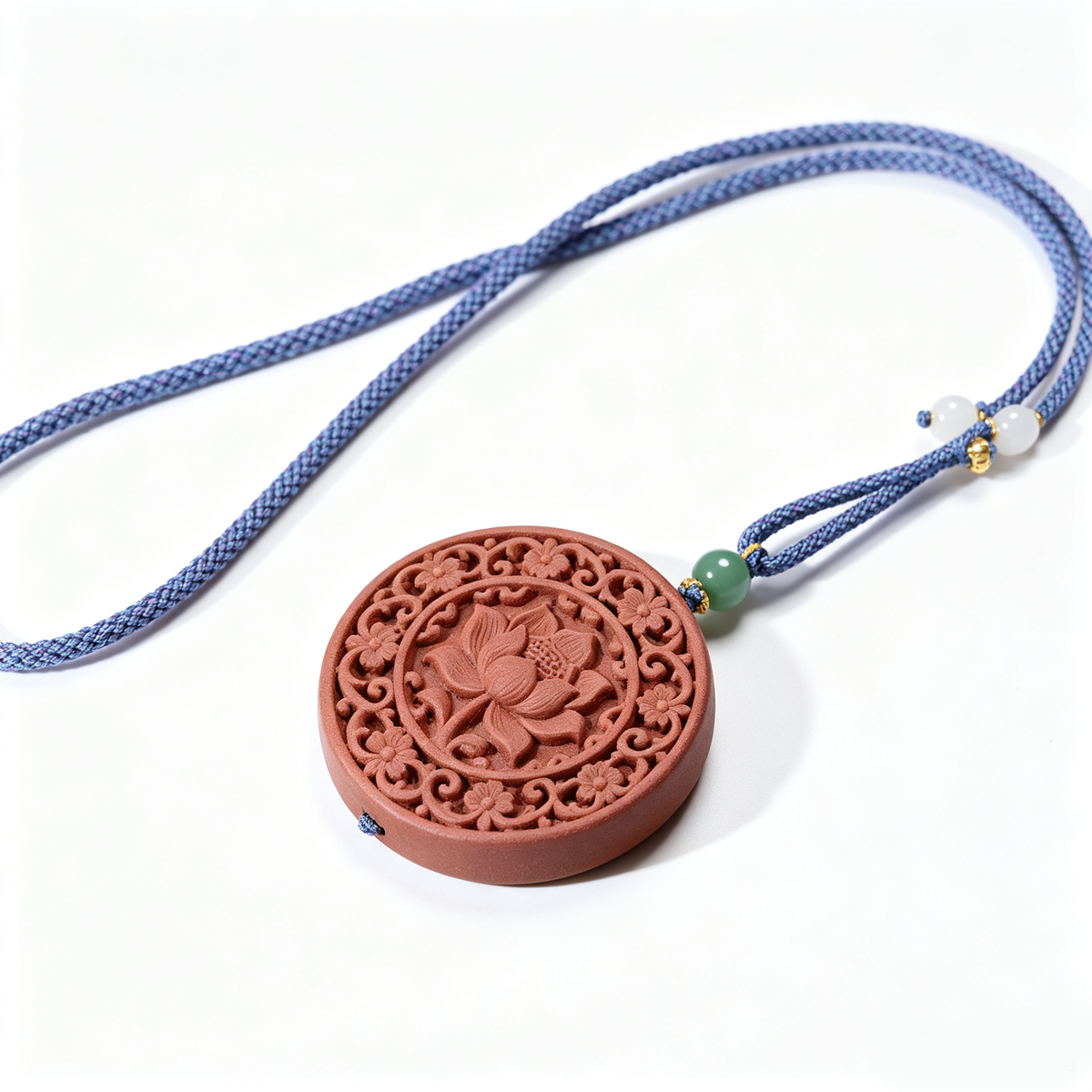 BEYUL Lotus aroma amulet pendant with cord and tassel — pressed botanical amulet on braided cord, alternate view 3
