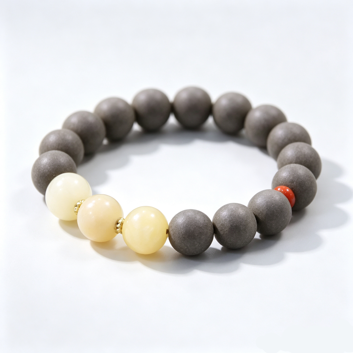 BEYUL Wood Element incense bead bracelet with jade beads — hand-strung elastic bracelet, alternate view 3