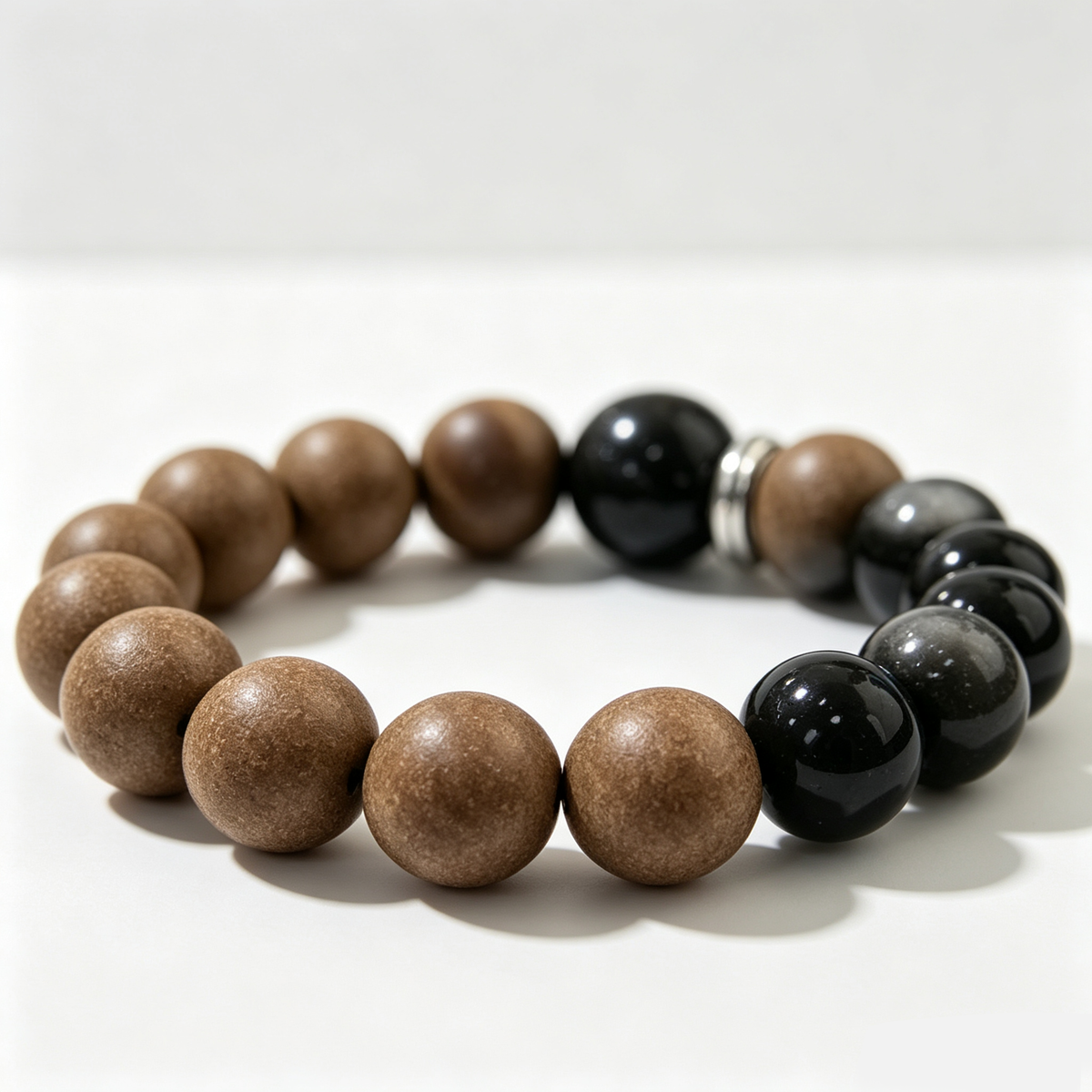 BEYUL Pear Chamber wood-tone incense bead bracelet — hand-strung elastic bracelet, alternate view 3