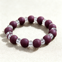 BEYUL Purple Rose plum incense bead bracelet with clear crystal — hand-strung elastic bracelet, alternate view 4