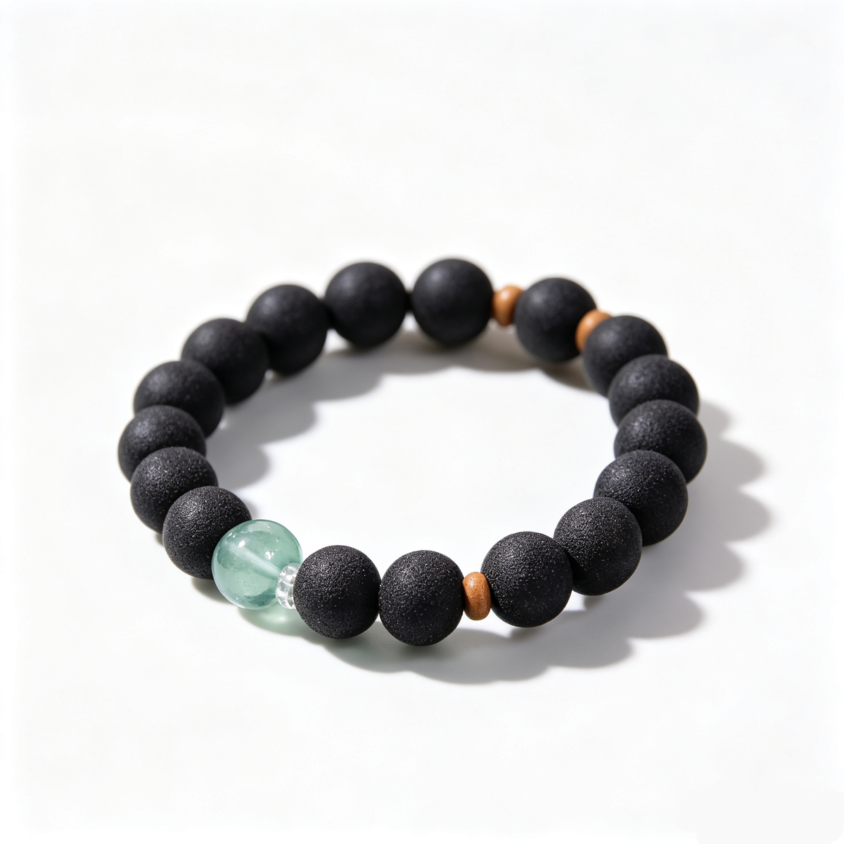BEYUL Pearl Essence black incense bead bracelet with fluorite accents — hand-strung elastic bracelet, alternate view 4