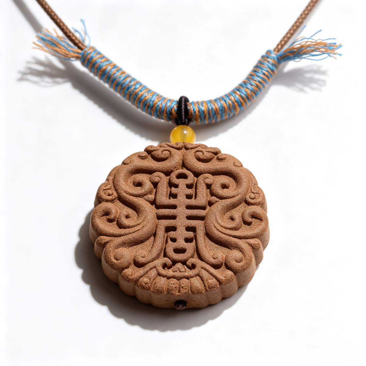 BEYUL Auspicious Longevity aroma amulet pendant with cord and tassel — pressed botanical amulet on braided cord, alternate view 4