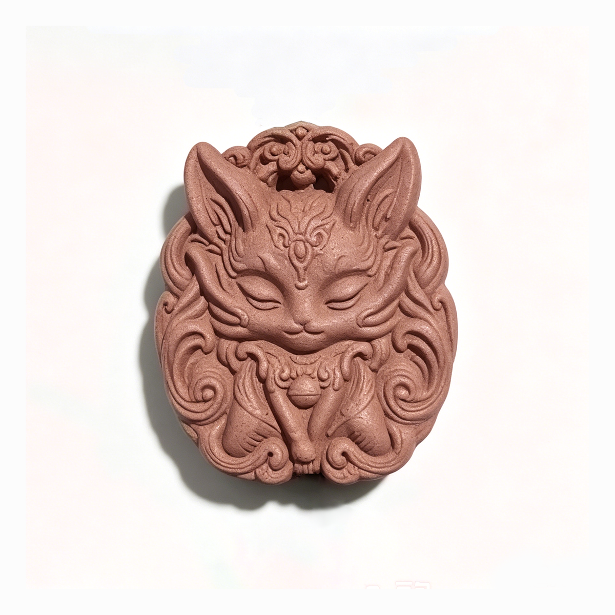BEYUL Nine-Tailed Fox red aroma amulet pendant with amber bead — pressed botanical amulet on braided cord, alternate view 3