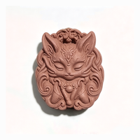 BEYUL Nine-Tailed Fox red aroma amulet pendant with amber bead — pressed botanical amulet on braided cord, alternate view 3