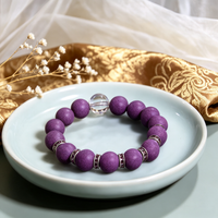 BEYUL Scholar's Clarity purple incense bead bracelet with clear quartz — hand-strung elastic bracelet, alternate view 5
