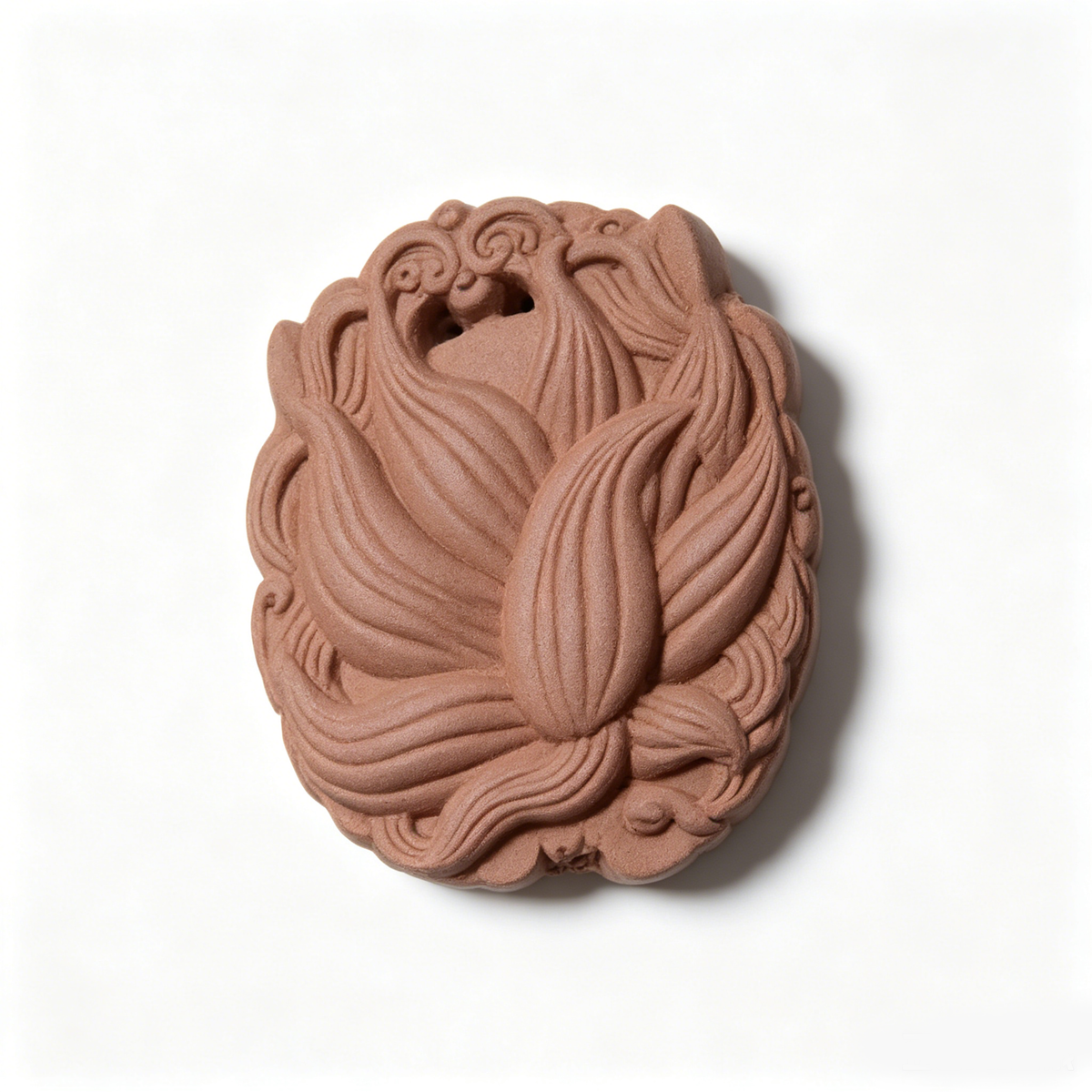 BEYUL Nine-Tailed Fox red aroma amulet pendant with amber bead — pressed botanical amulet on braided cord, alternate view 4