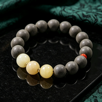 BEYUL Wood Element incense bead bracelet with jade beads — hand-strung elastic bracelet, alternate view 5
