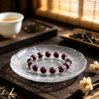 BEYUL Purple Rose plum incense bead bracelet with clear crystal — hand-strung elastic bracelet, alternate view 5