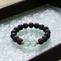 BEYUL Pearl Essence black incense bead bracelet with fluorite accents — hand-strung elastic bracelet, alternate view 5