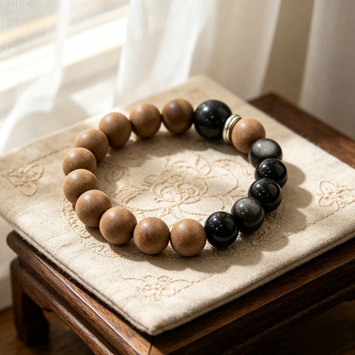 BEYUL Pear Chamber wood-tone incense bead bracelet — hand-strung elastic bracelet, alternate view 6