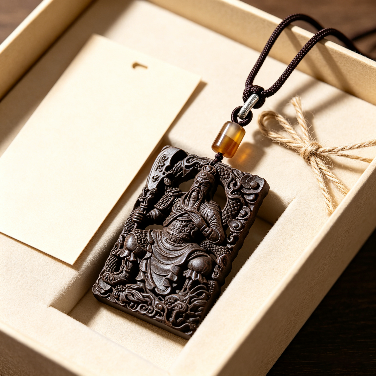 BEYUL Guan Gong aroma amulet pendant with cord and tassel — pressed botanical amulet on braided cord, alternate view 6