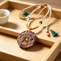 BEYUL Dragon Medallion aroma amulet pendant with cord and tassel — pressed botanical amulet on braided cord, alternate view 6