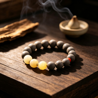 BEYUL Wood Element incense bead bracelet with jade beads — hand-strung elastic bracelet, alternate view 6