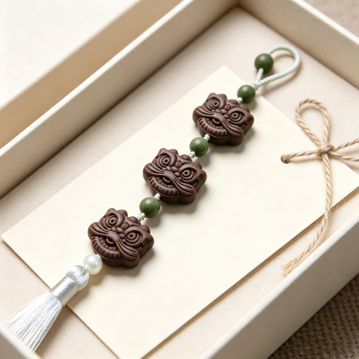 BEYUL Awakened Lion handmade aroma hanging charm with tassel — pressed botanical amulet on braided cord, alternate view 6
