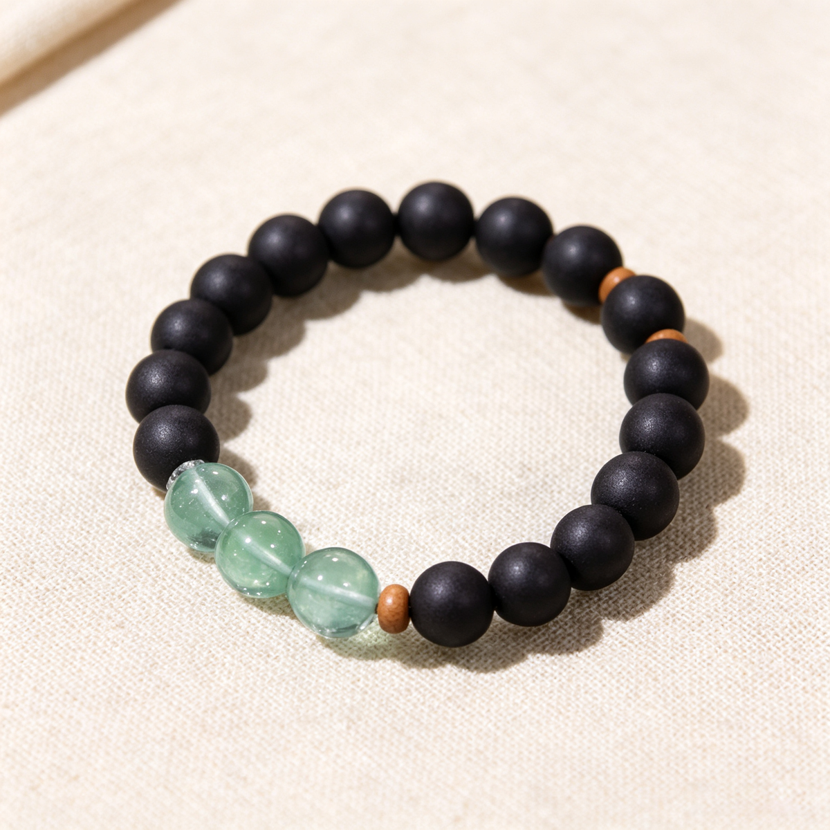 BEYUL Pearl Essence black incense bead bracelet with fluorite accents — hand-strung elastic bracelet, alternate view 7