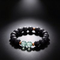 BEYUL Pearl Essence black incense bead bracelet with fluorite accents — hand-strung elastic bracelet, alternate view 2