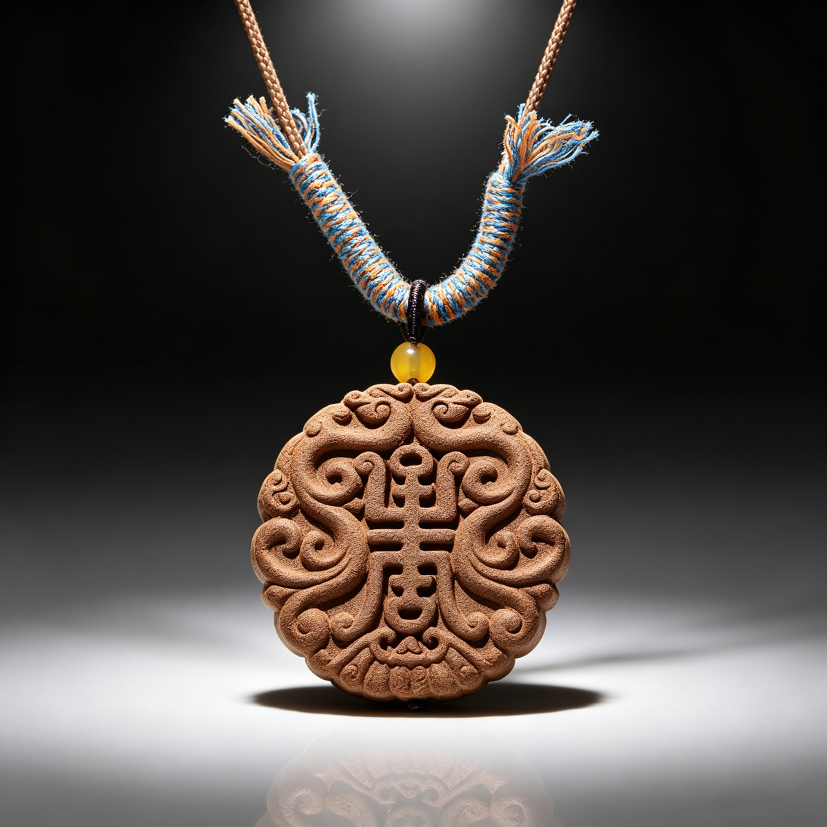 BEYUL Auspicious Longevity aroma amulet pendant with cord and tassel — pressed botanical amulet on braided cord, alternate view 2