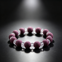 BEYUL Purple Rose plum incense bead bracelet with clear crystal — hand-strung elastic bracelet, alternate view 2